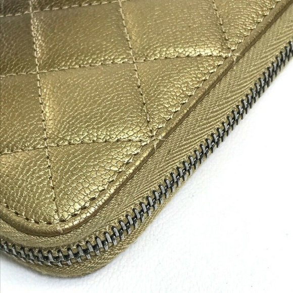CHANEL Gradation Matelasse Zip Around Long Wallet Lambskin Leather Gold x Brown - Picture 9 of 12